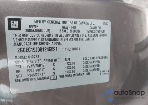 2008 Chevrolet Silverado 1500 Lt1 from USA, damaged, VIN 2GCEC19J981246091